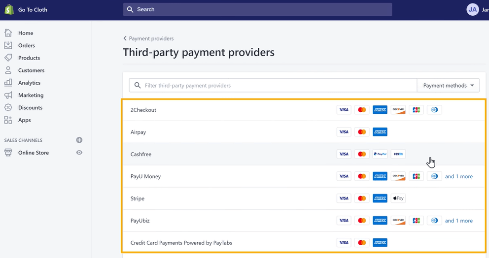 Shopify: Payment Method